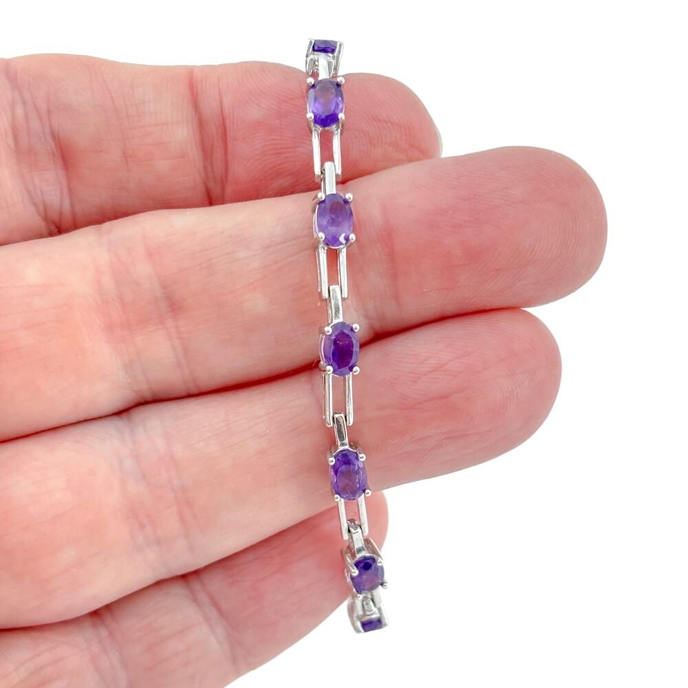 Vintage Sterling Silver 925 Amethyst Link Bracelet 7"